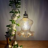 Vintage tulip pendant light in amber glass