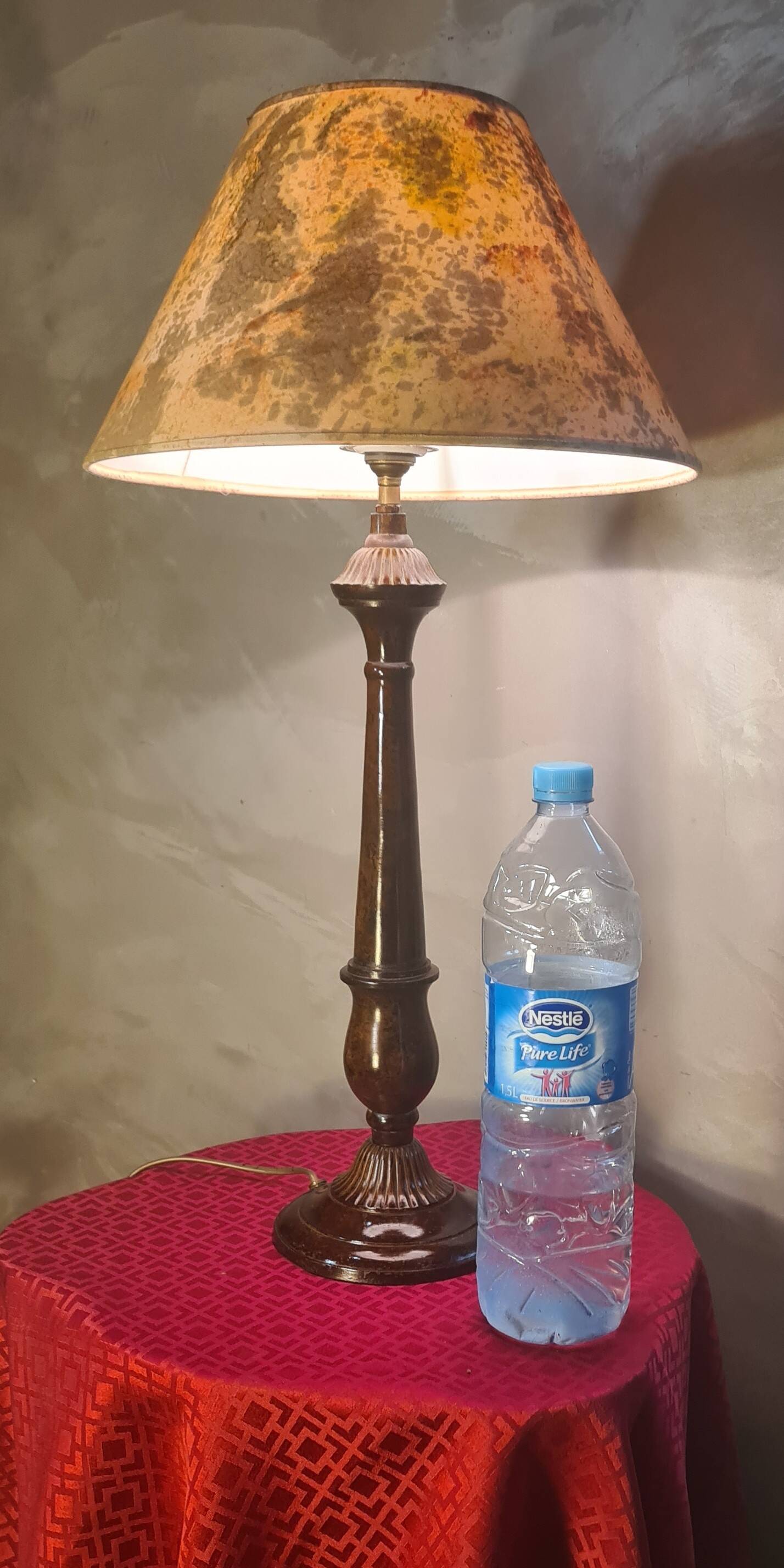 1930s tortoiseshell painted steel lamp with parchment shade 73x40 cm