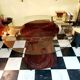 Table marqueterie de rotin vintage 1970