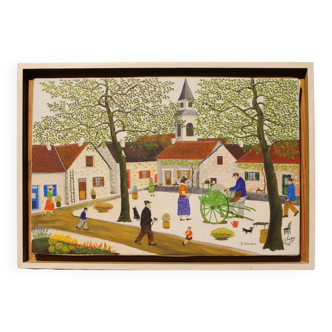 Naive painting by Jean Lagru, 1974