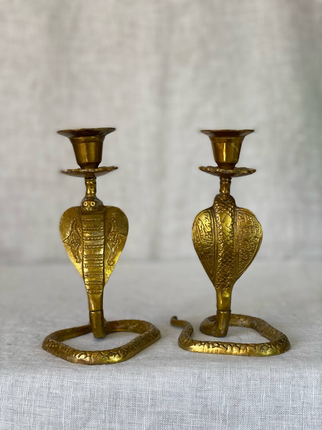 Vintage brass cobra snake candle holders