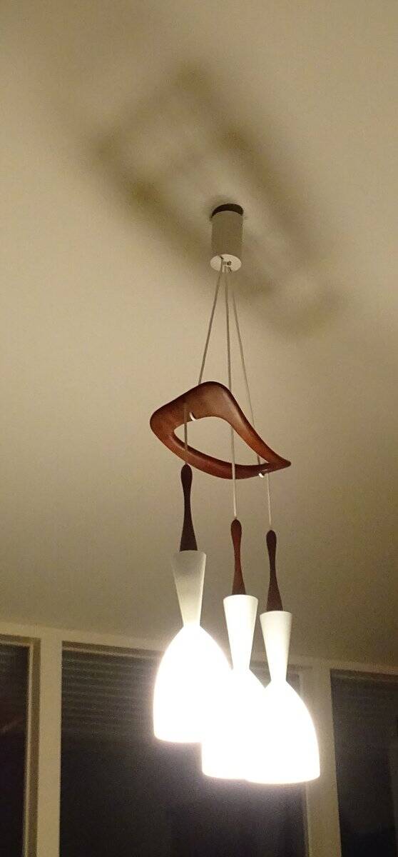 Vintage pendant light in teak and glass from Rispal