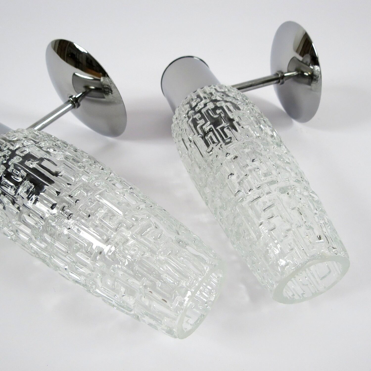 Set of two glass and chrome metal wall lamps, 1960s