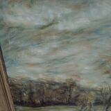 Tableau peinture bois étang signé B Rothmann