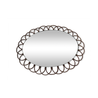 Oval mirror in rattan flower shape 60s