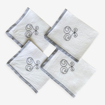 4 serviettes de table "les volutes" - fils de lin - 47x35 cm