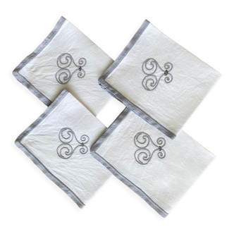 4 serviettes de table "les volutes" - fils de lin - 47x35 cm