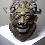 Vintage bronze African mask from Bamoun, Cameroon.