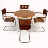 Restored Bauhaus Tubular Steel Round Table And 4 Chairs By M. Stam, 1930s