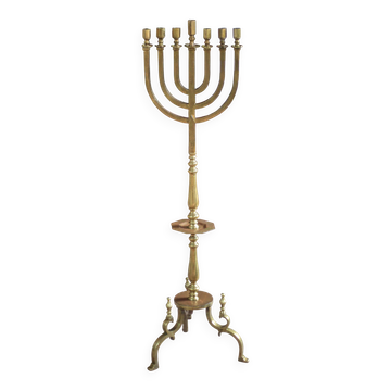 Golden bronze chandelier with seven arms, Menorah, candlestick on a stand, candelabrum.