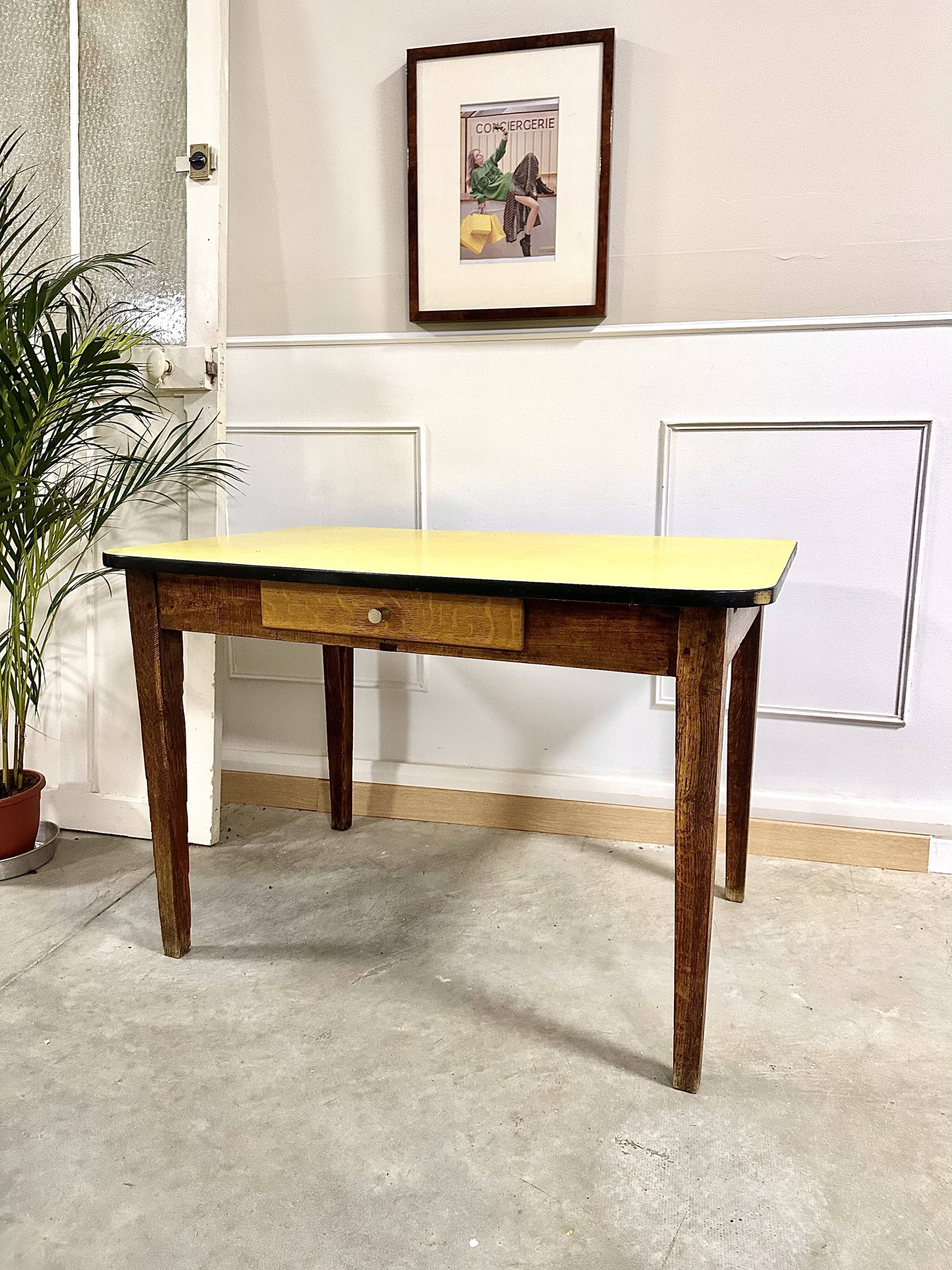 Yellow formica farmhouse table