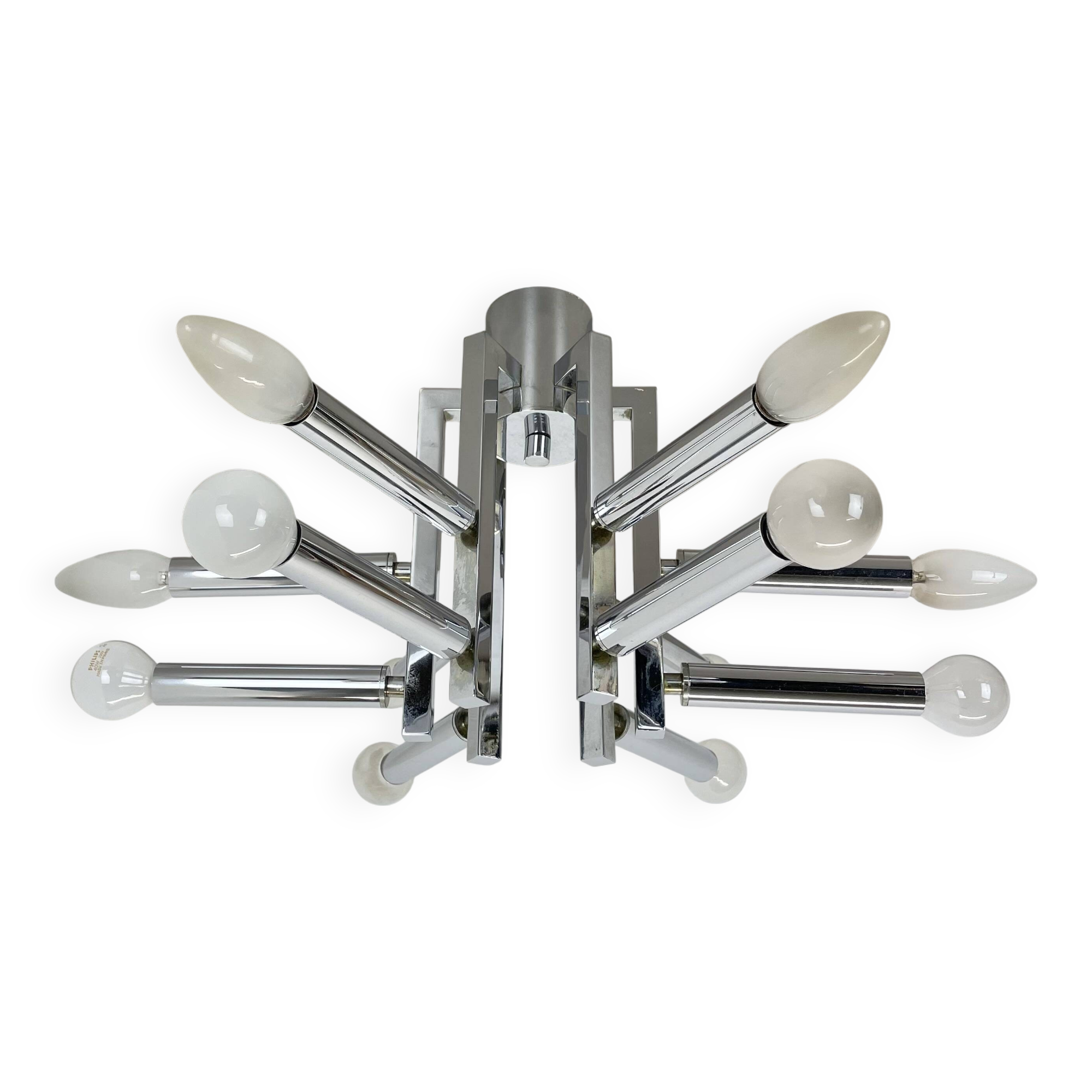 Modernist Huge chromed SPUTNIK Sciolari Style Ceiling Light, Italy, 1970s