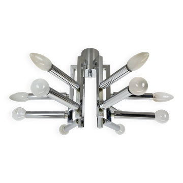 Modernist Huge chromed SPUTNIK Sciolari Style Ceiling Light, Italy, 1970s