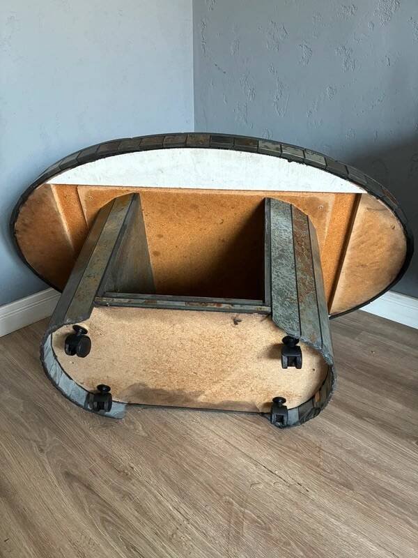 Brutalist Coffee Table – Stone Tile Rolling Table 1970s