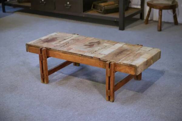 Coffee table in beech and ceramic by Roger Capron, 1960s