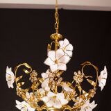 Lustre en verre de Murano décor de fleurs blanches, 1970