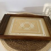Vintage Art Deco service tray / 1970s – wood & mirrored base