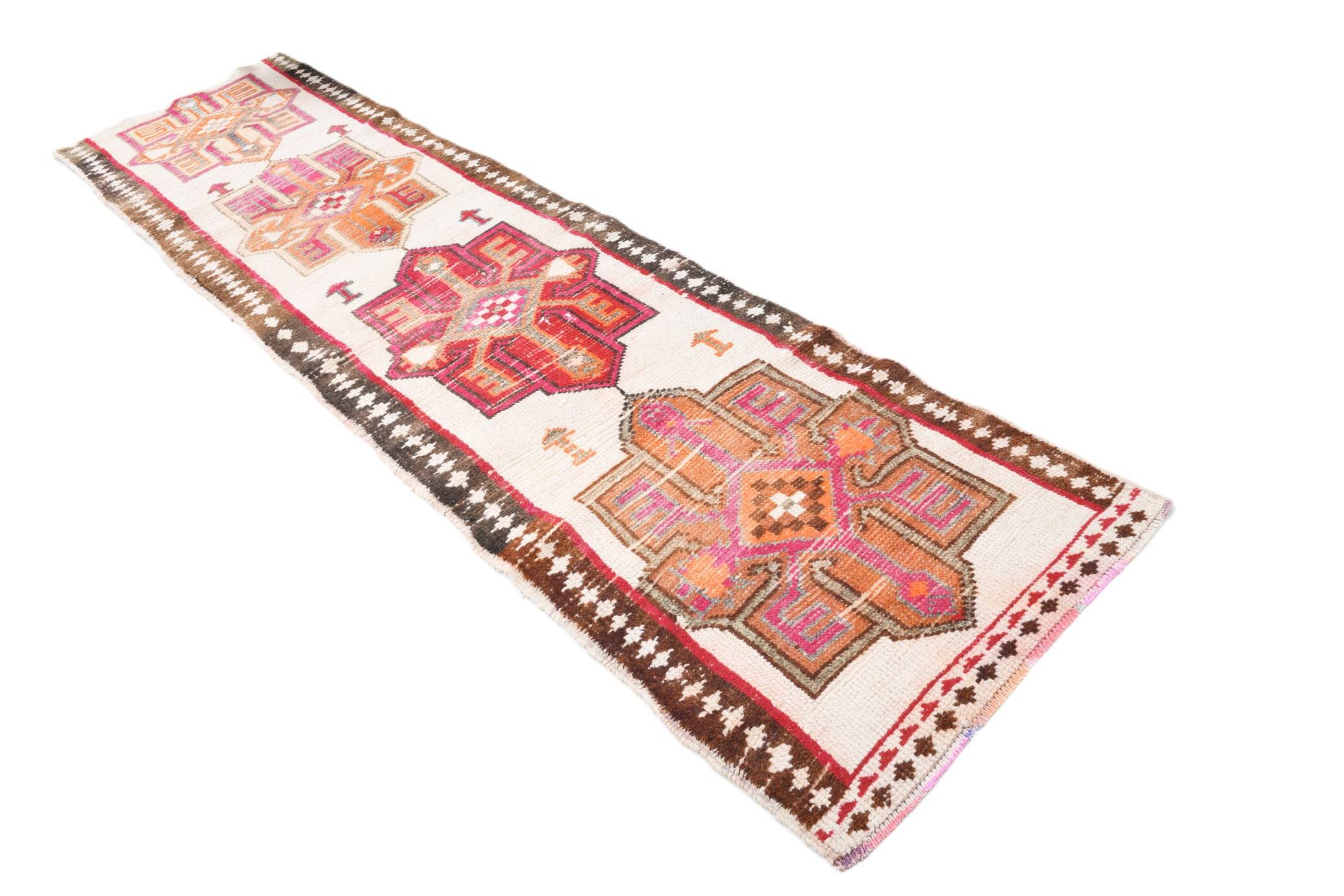 Red & Brown Oriental Persian Runner Rug, 84x334Cm