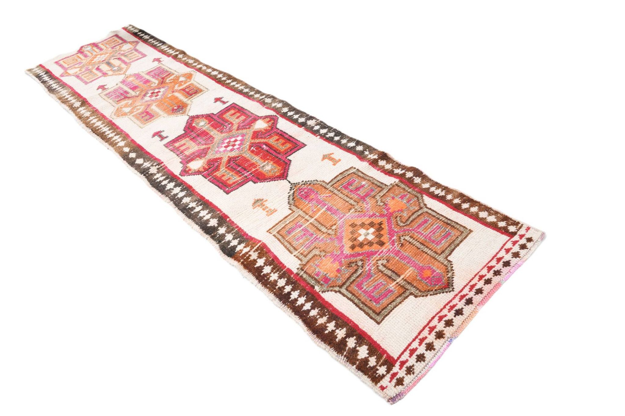 Red & Brown Oriental Persian Runner Rug, 84x334Cm