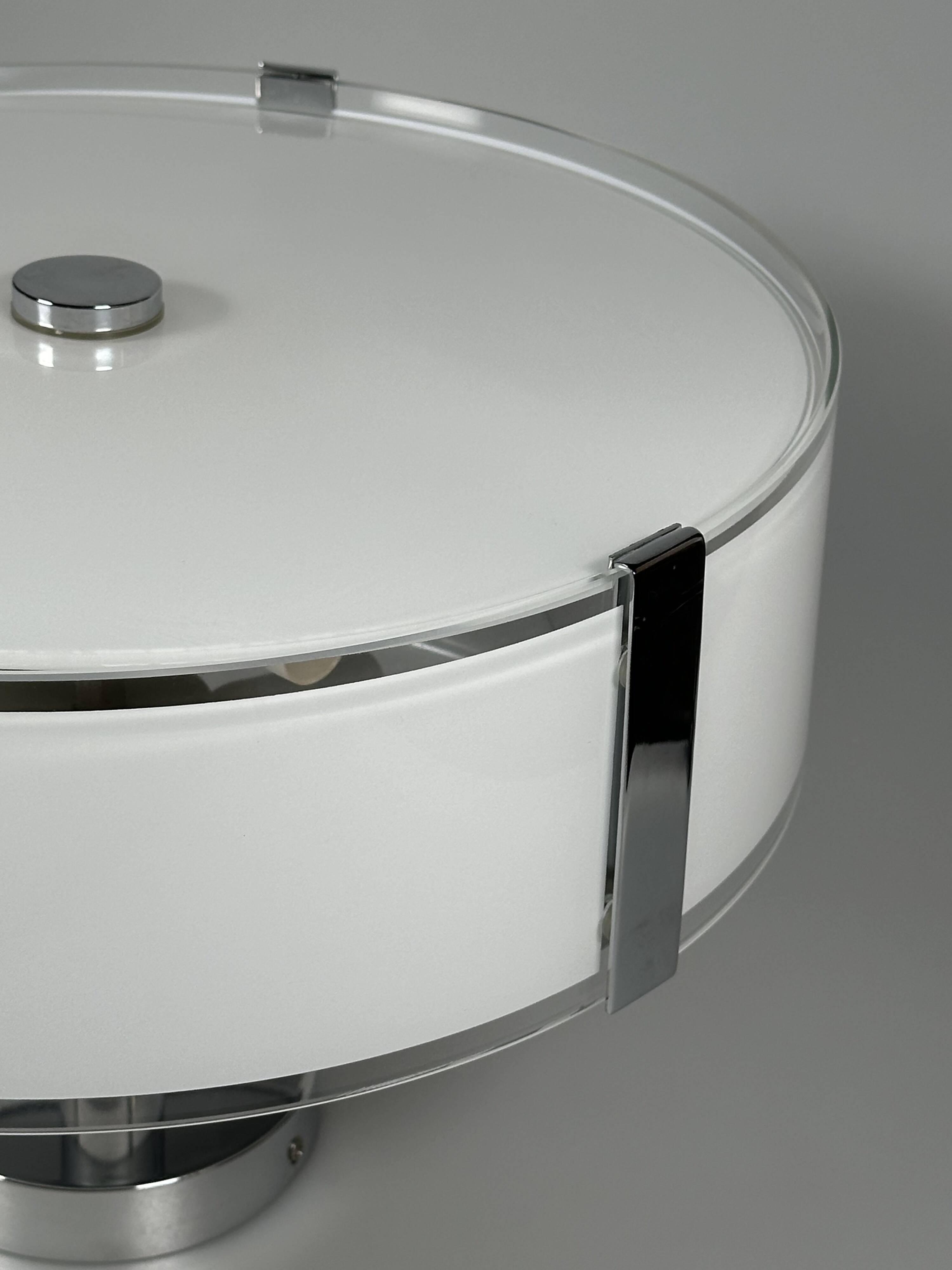 1970s 1980s Ceiling Lamp by Honsel Leuchten Germany in Glass & Chrome