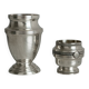 Silver metal duo, small vase and decorative pot