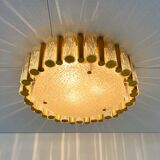 Kaiser Leuchten ceiling lamp, brass and iceglass