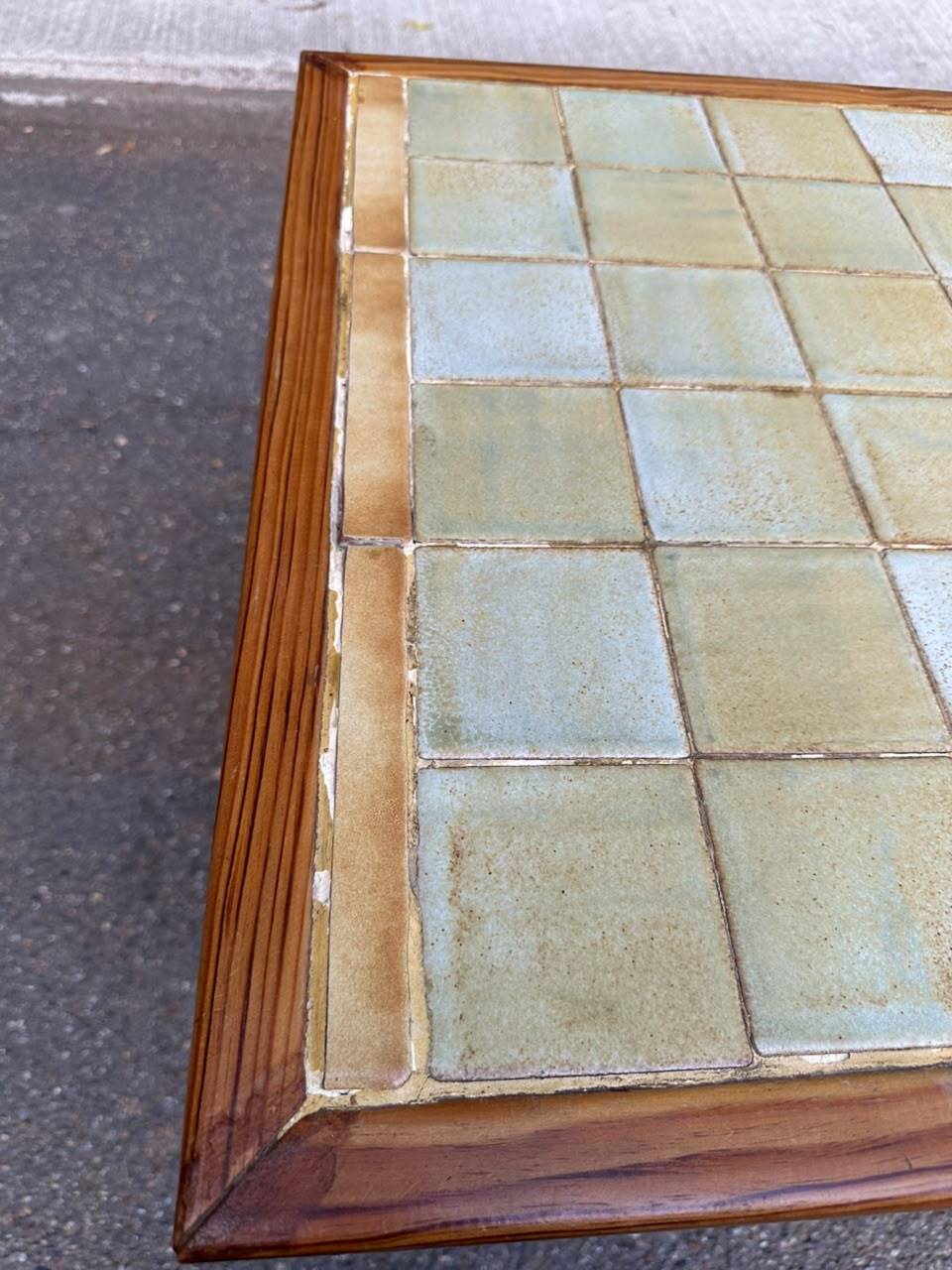 Brutalist kitchen/dining table in solid pine & ceramic (112x67 cm) 1