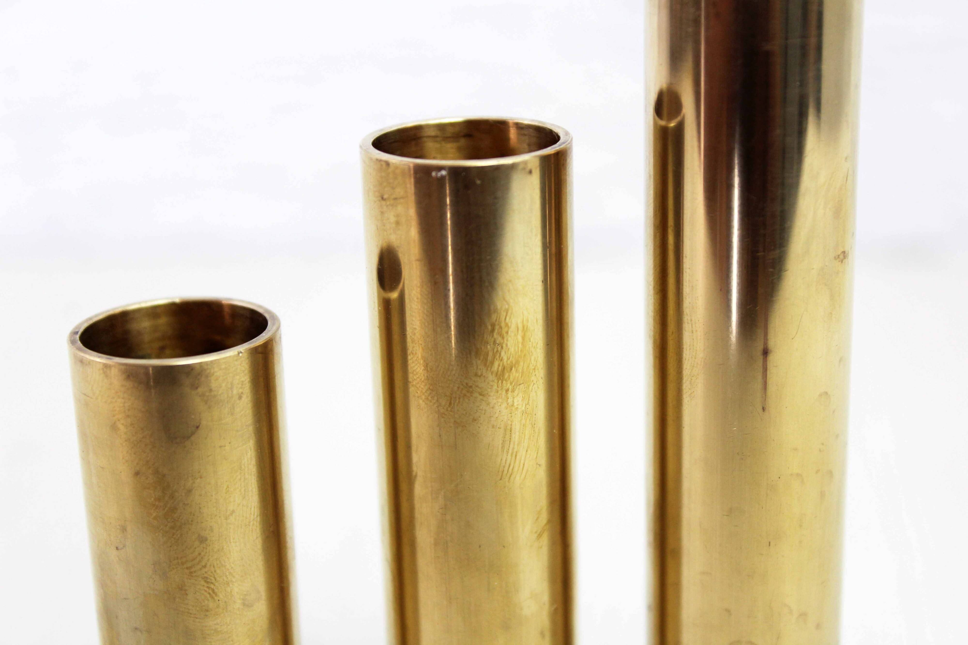 Set of 3 solid brass candle holders