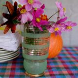 Granite glass vase almond green and golden 1950