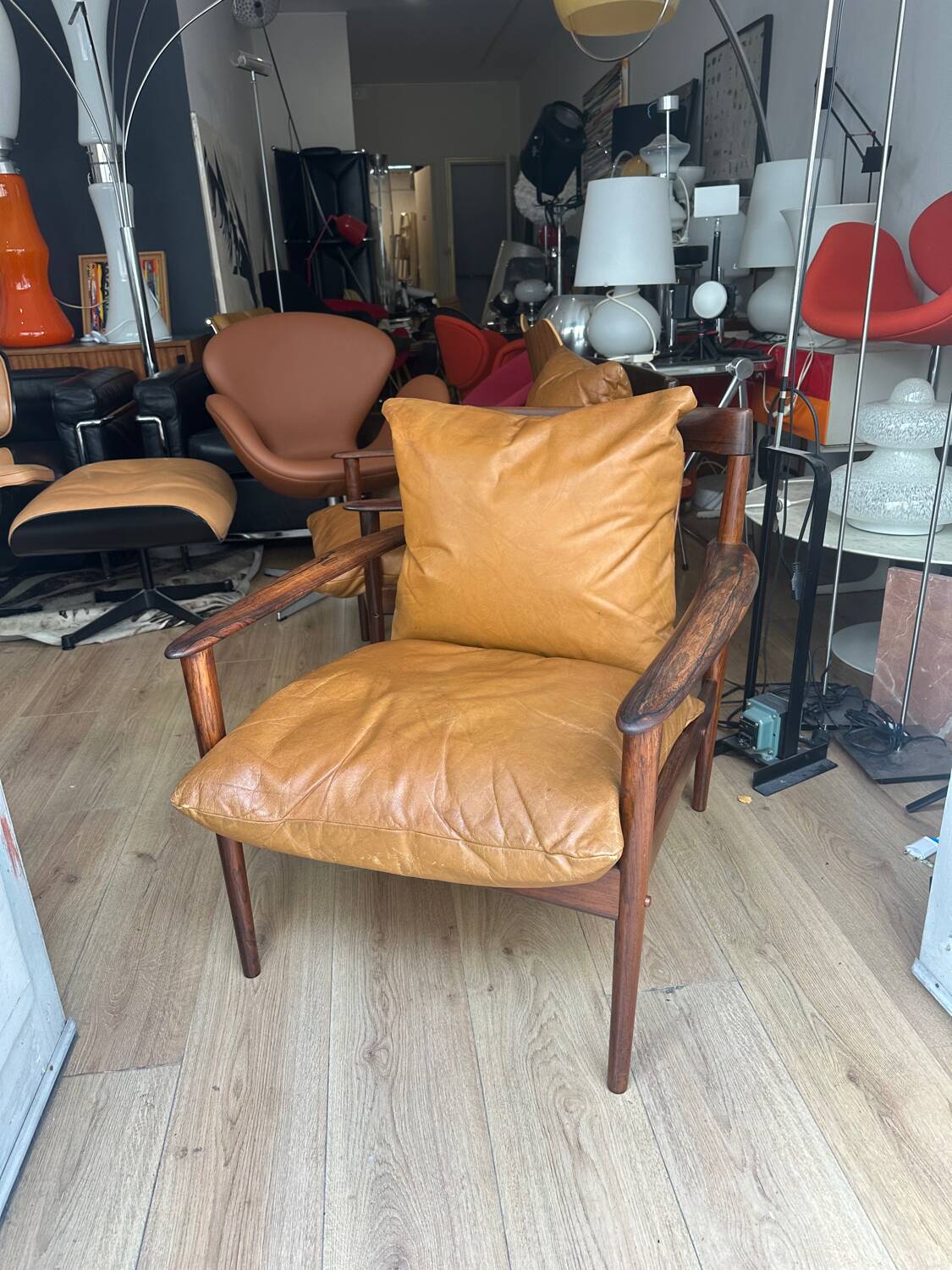 Pair of PJ 56 Grete Jalk armchairs in Rio rosewood, 60s