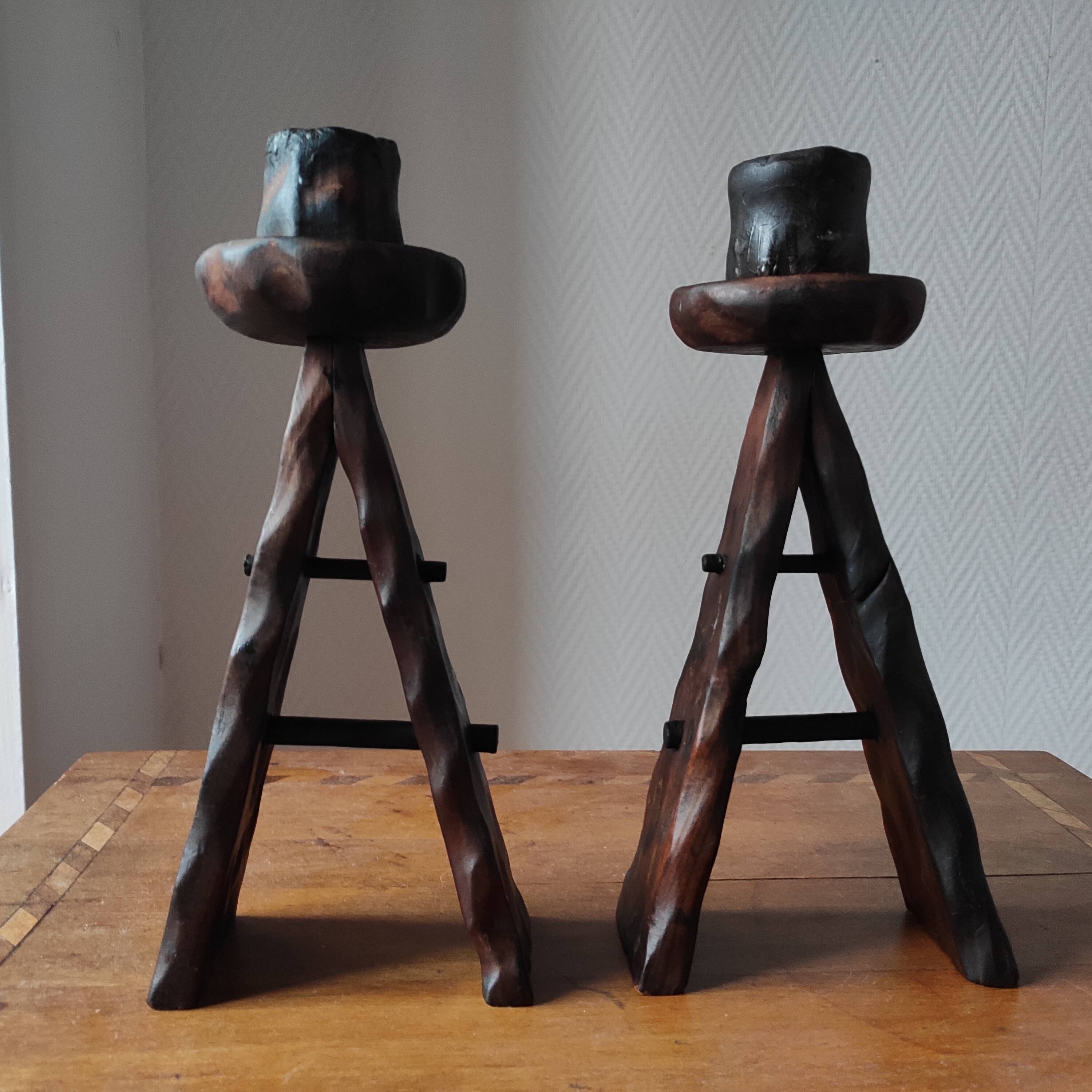 Pair of vintage brutalist candlesticks from the 1950s-60s