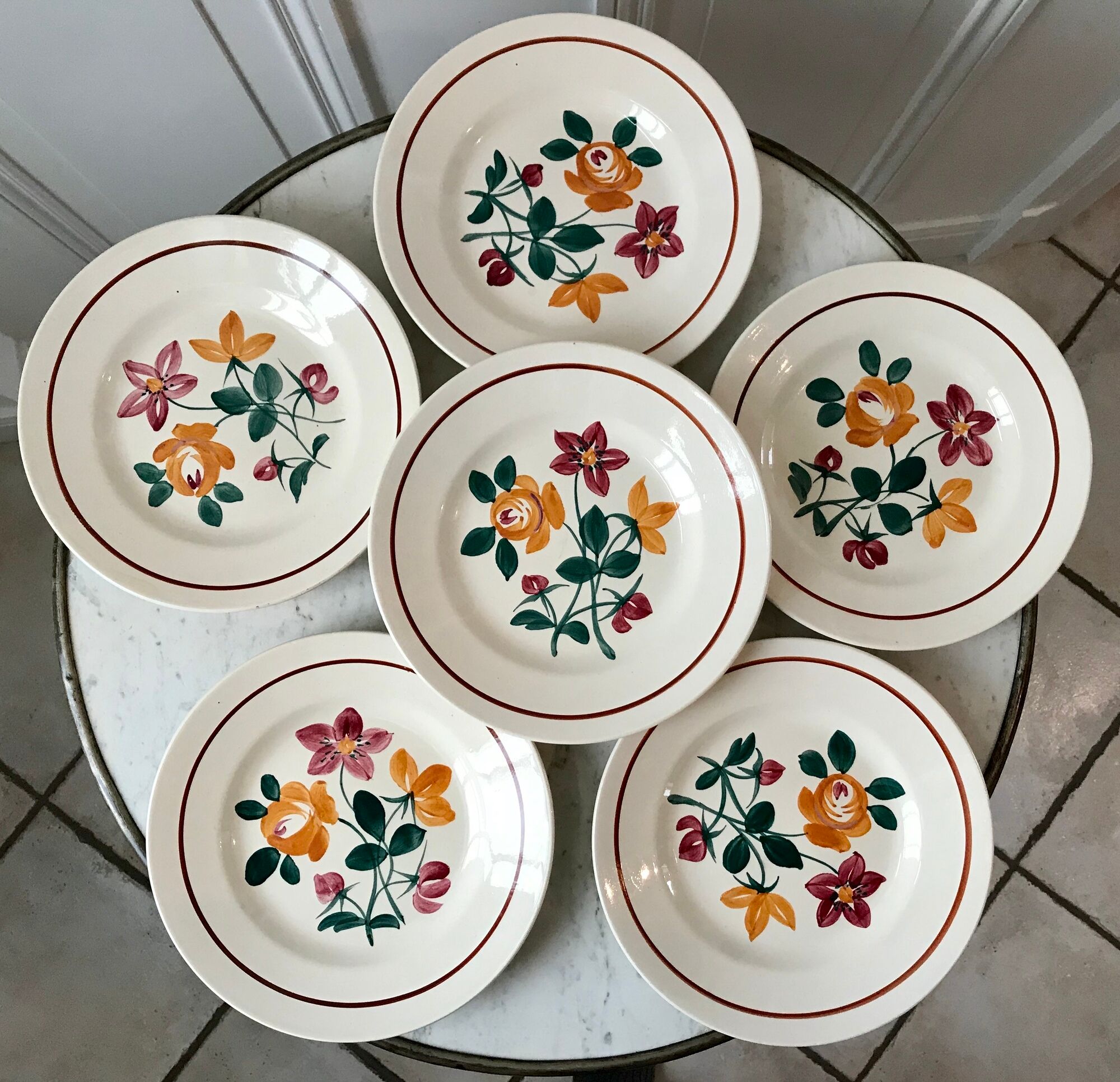 Set of 6 dessert plates Terre de fer Longchamp model Rohan early twentieth century