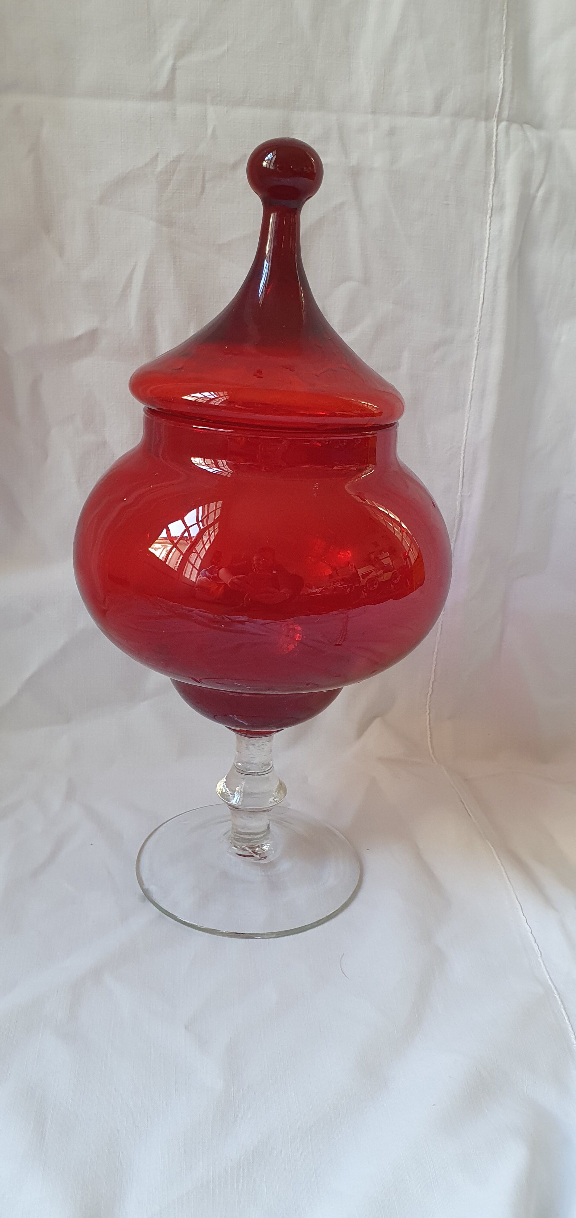 Red and transparent blown glass candy
