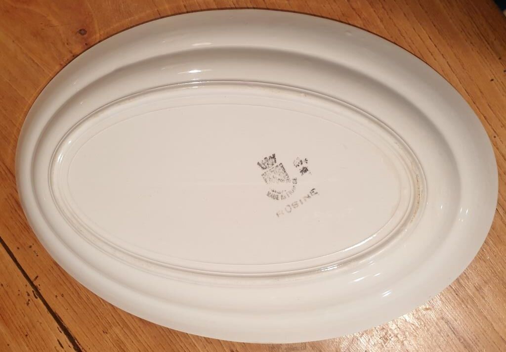 Oval hollow dish Rosine 1932 blue flower of Saint-Amand 37x26