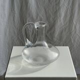 Vintage glass carafe with flattened flared belly handle H18