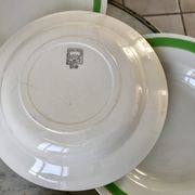 Set of 6 green and pink hollow plates Salins and Niderviller 40s