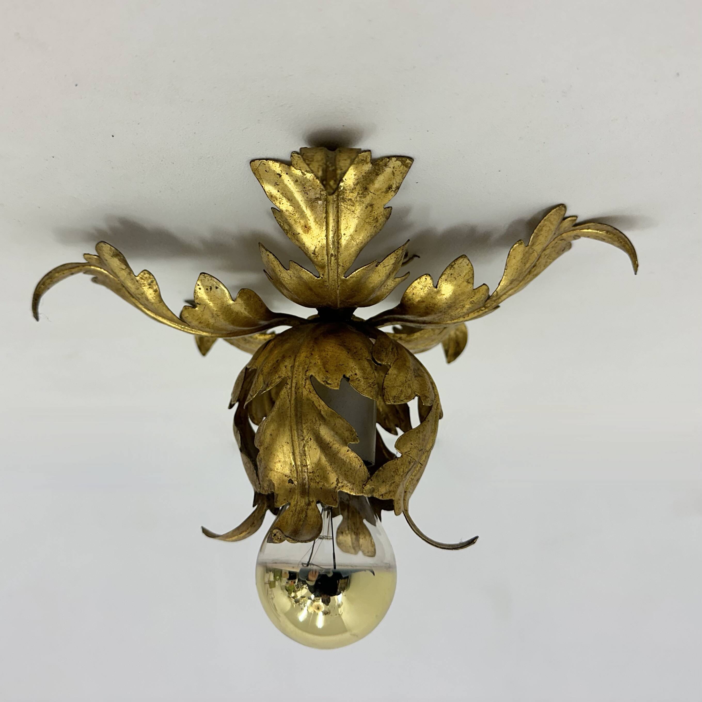 Hollywood regency gold leaf flower light , 1970s