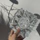 Classic square clear glass ashtray.