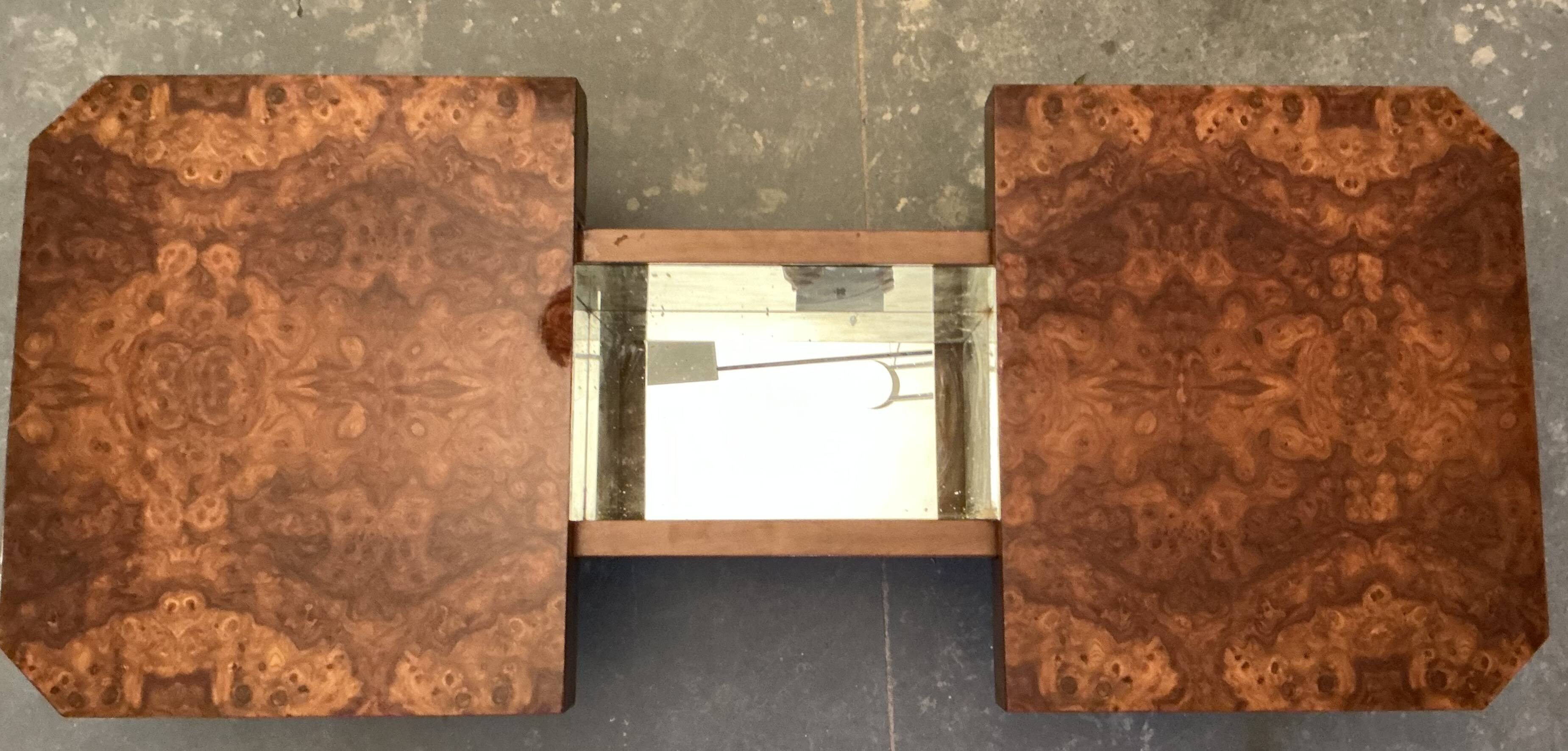 Elegant coffee table in elm burl, 1970