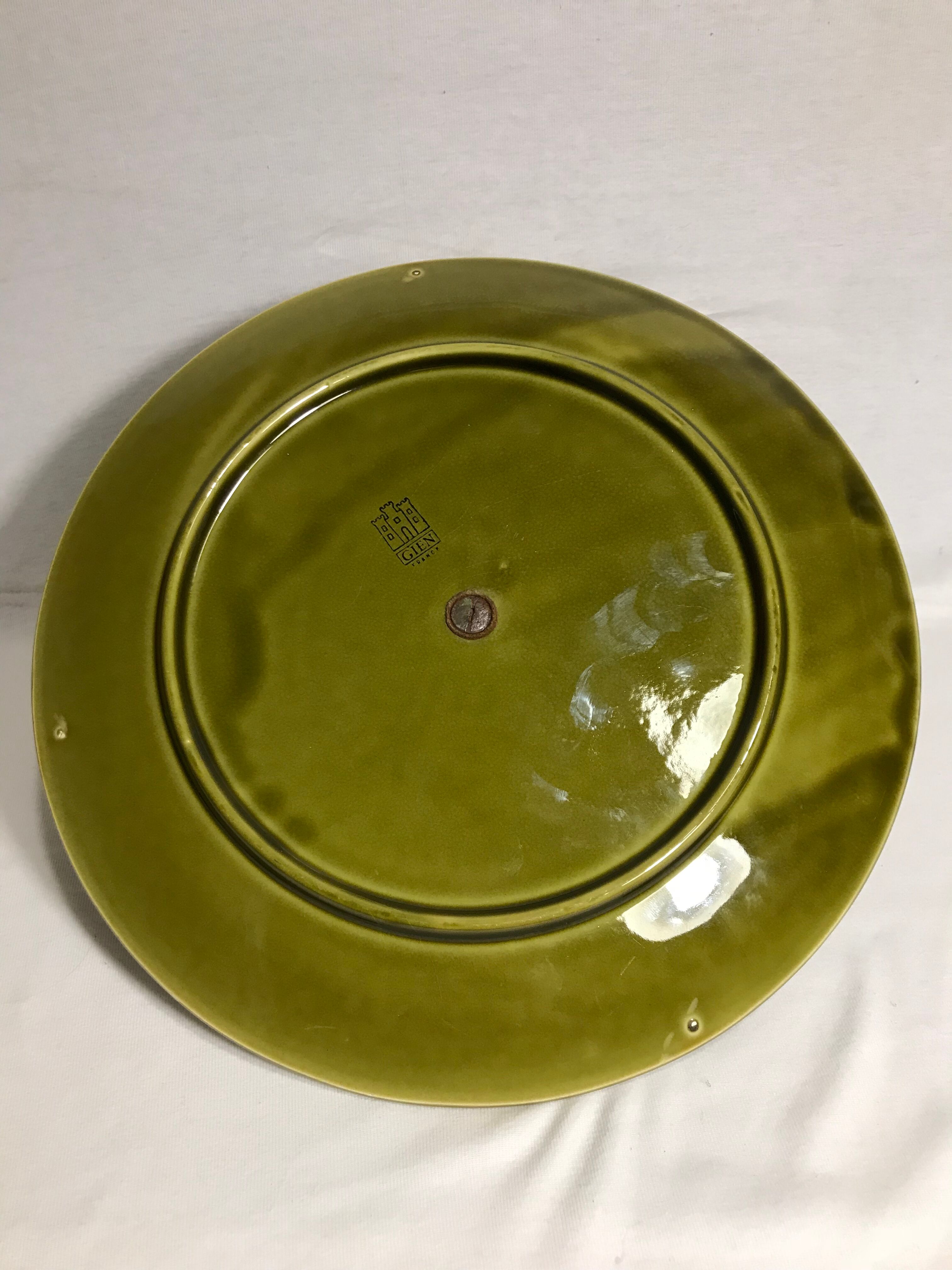 Cheese platter gien france ceramic with handle brass