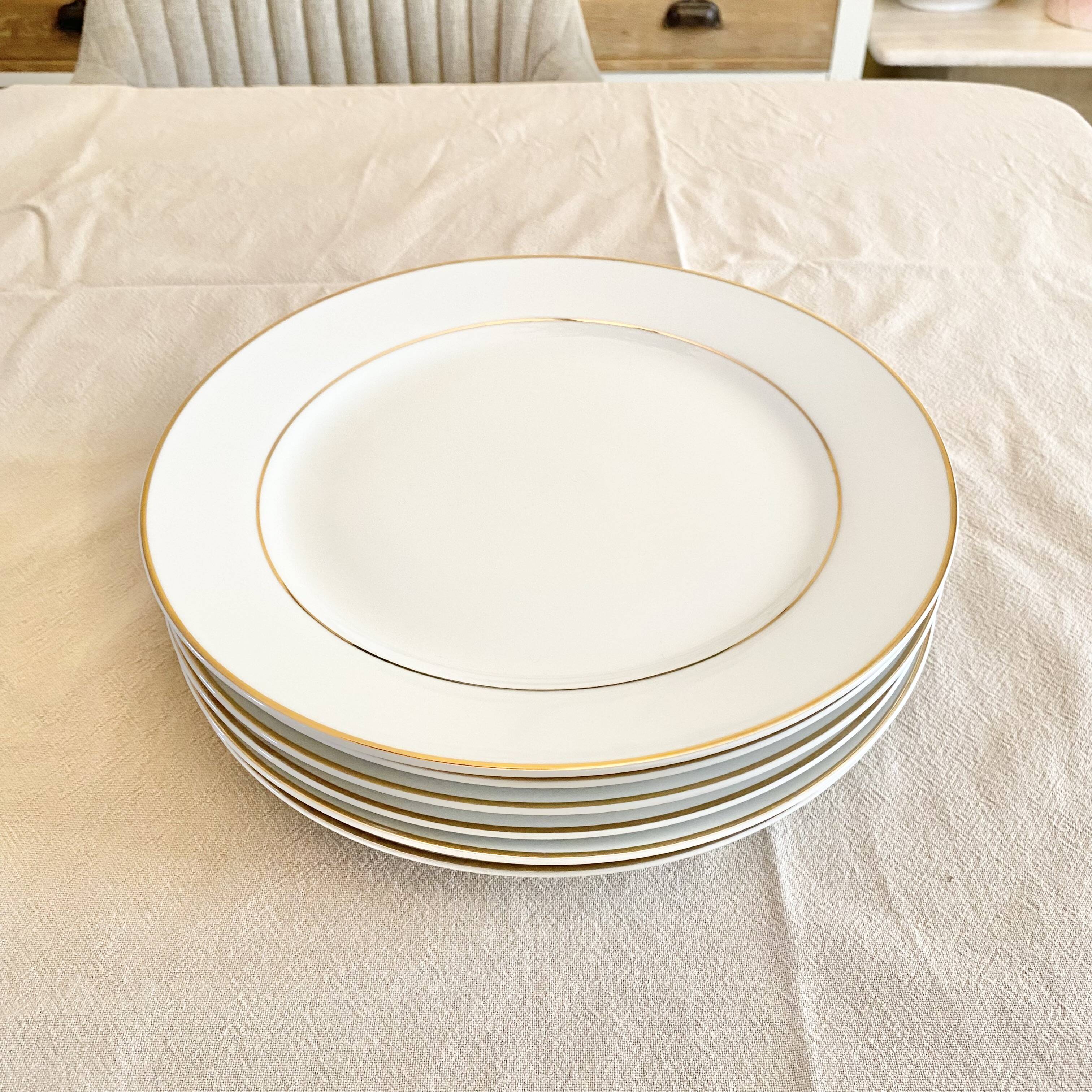 White and gold porcelain dinner plates