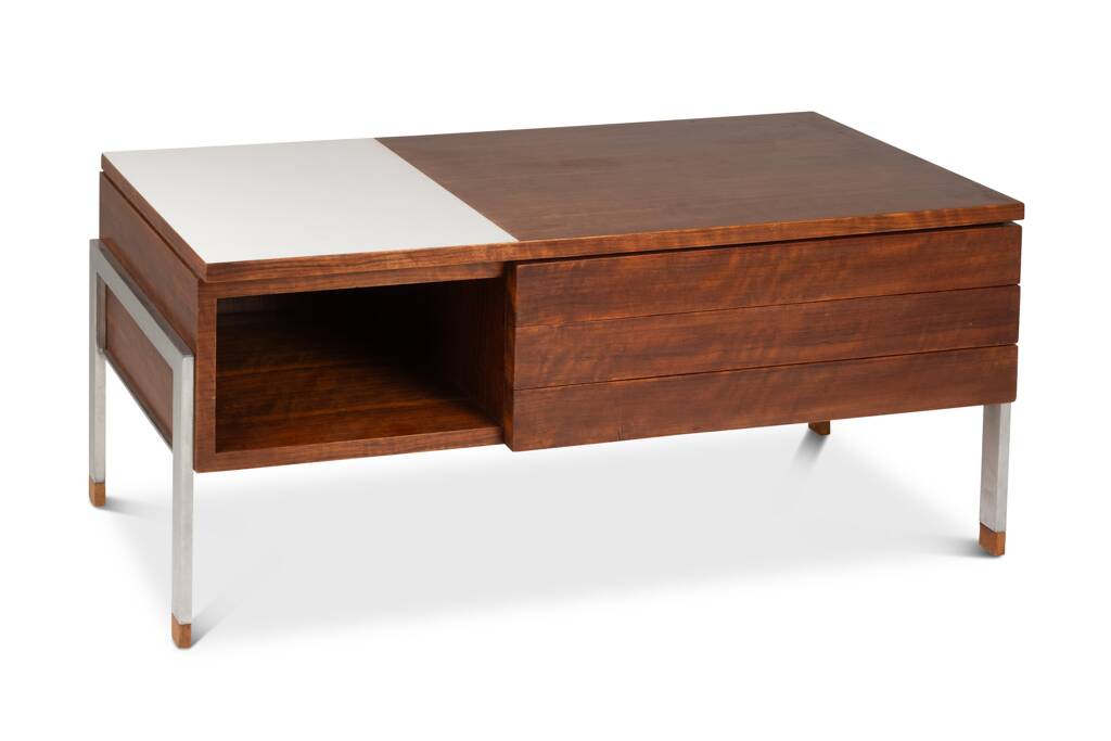 Pair of low chests of drawers in teak and chrome metal. 1960s.