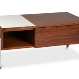 Pair of low chests of drawers in teak and chrome metal. 1960s.