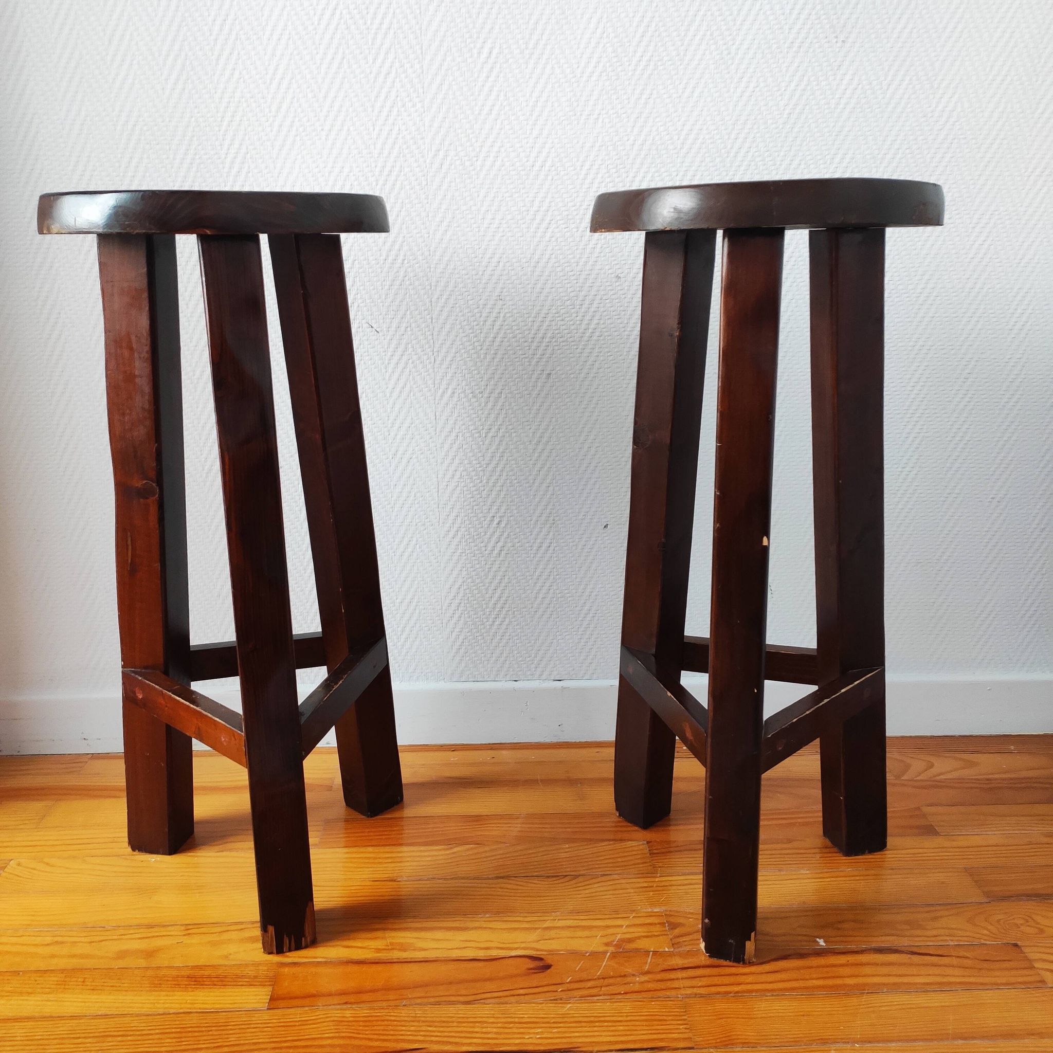Paire de tabourets de bar brutaliste vintage
