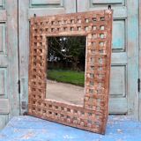 Antique indian wooden fretwork mirror frame