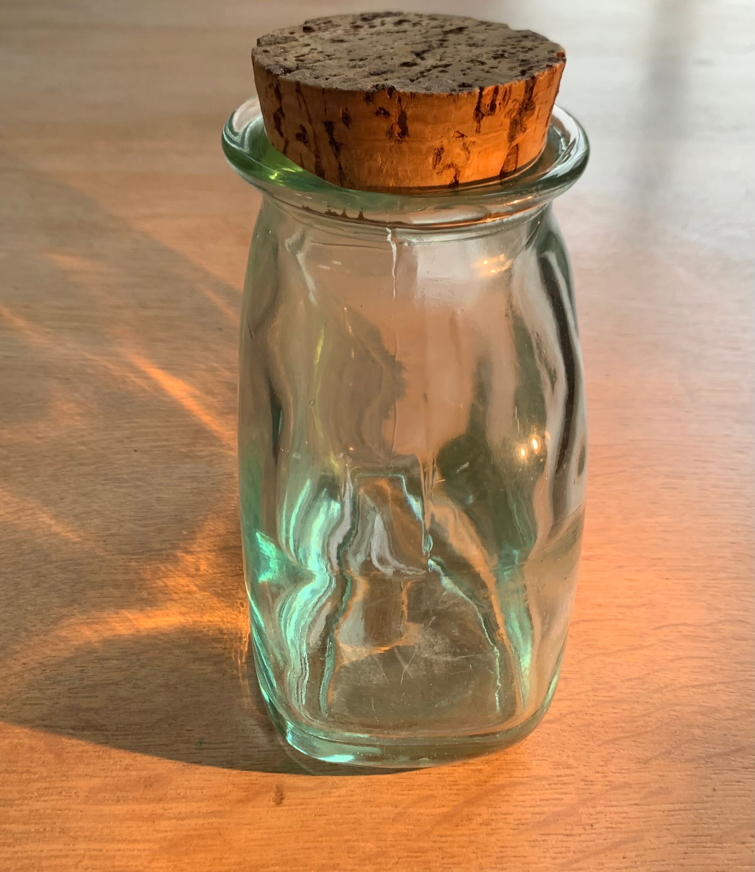 bubbled glass jar with vintage cork