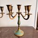 Antique Pair of Candle Holders Chandelier 5 Arms Gilded Brass Enamelled Blue