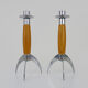 Paire d'anciens bougeoirs fusée design post moderniste en bois et inox. année 70 80