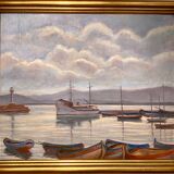 Old painting, Marine, signed E Chabrier and dated 1938