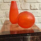 Pair of Murano vases by Seguso - Vintage Corroso glass in orange.